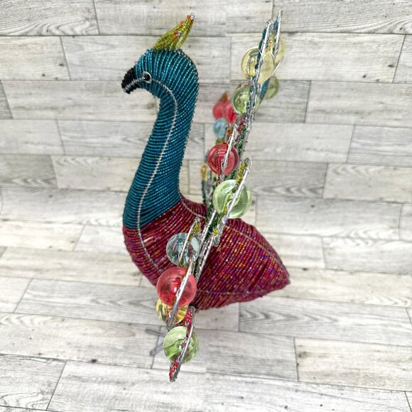 NWT BeadWorx Grass Roots Wired Colored Glass 13" Beaded Peacock Figurine - Picture 6 of 10